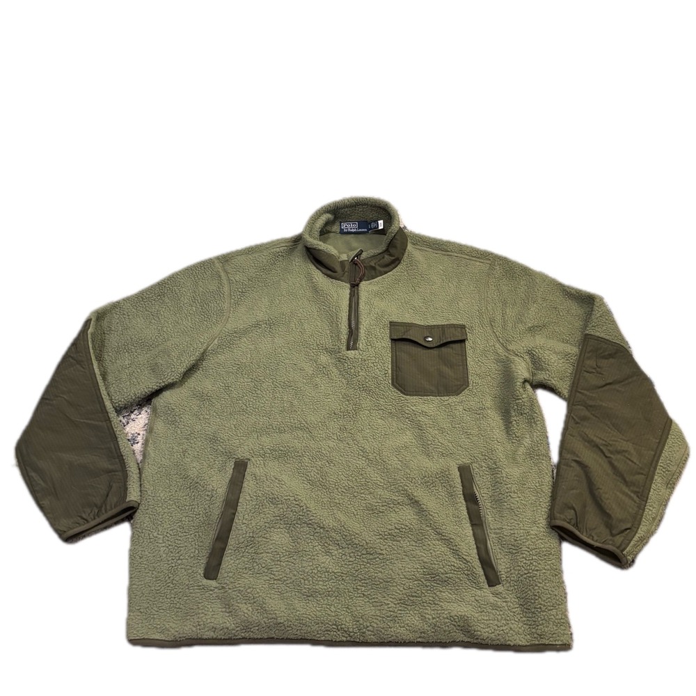 Polo Ralph Lauren Men XL Olive Hybrid High Pile Fleece Quarter Zip Pullover